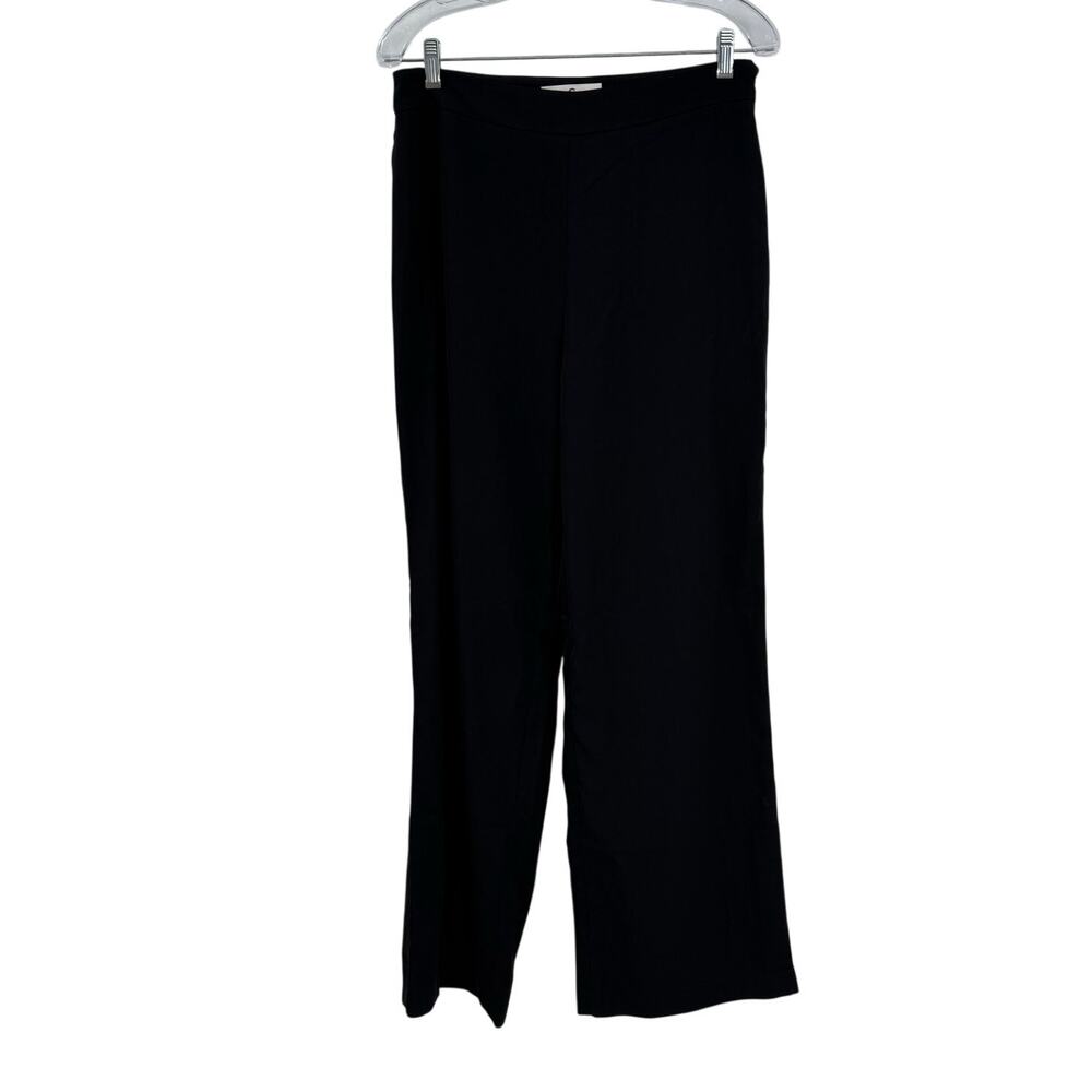 COMMENSE Wide Leg Pants Size L Black Flat Front High Rise Classic Work Minimal
